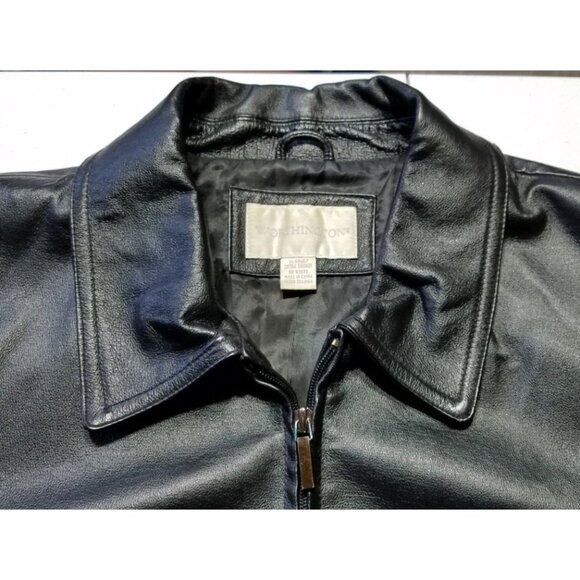 Worthington Full Zip Black 100% Leather Jacket Lined Pockets RN 93677 Women's XL - Picture 10 of 16